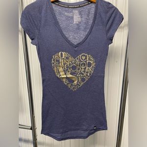 Vintage Victoria Secret Super Model Essentials Blue Gold Heart Logo Tee XS